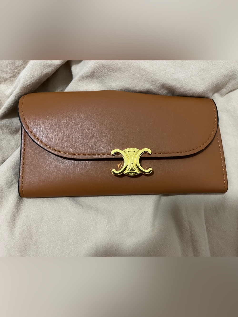Faux Celine Cognac Brown Women's Wallet with Gold Accent